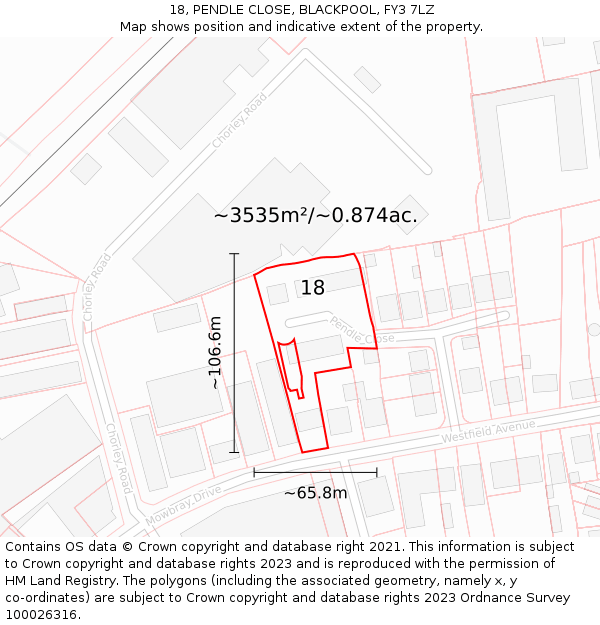 18, PENDLE CLOSE, BLACKPOOL, FY3 7LZ: Plot and title map