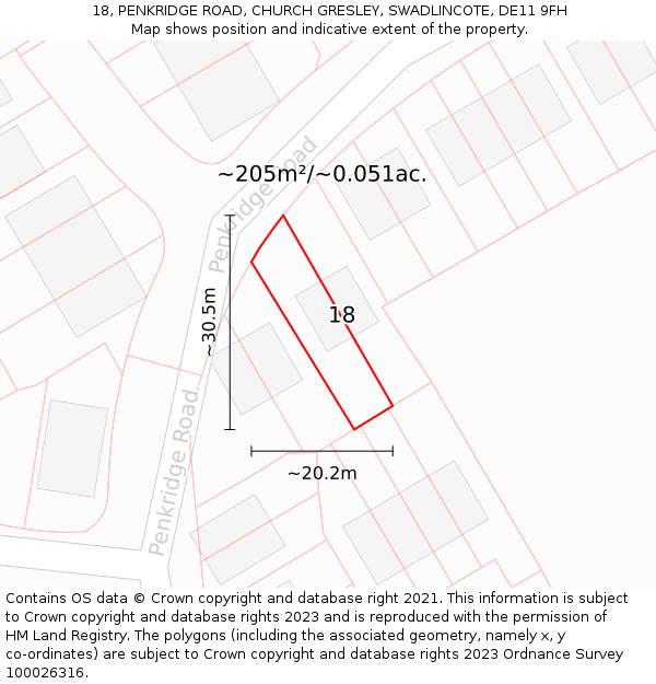 18, PENKRIDGE ROAD, CHURCH GRESLEY, SWADLINCOTE, DE11 9FH: Plot and title map