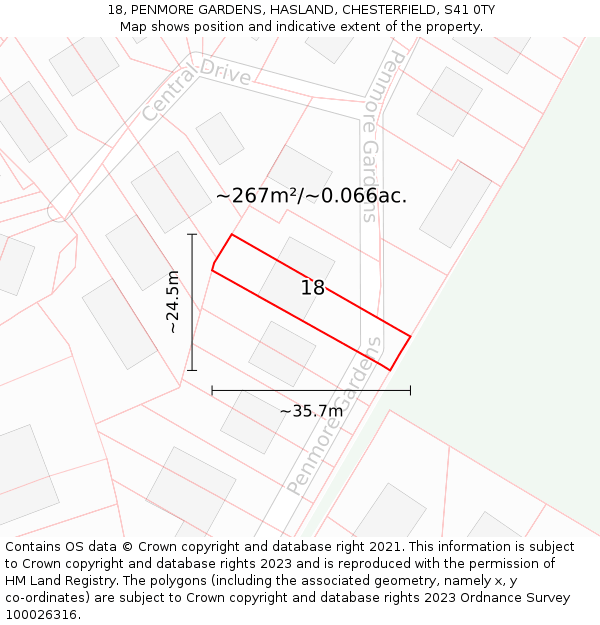 18, PENMORE GARDENS, HASLAND, CHESTERFIELD, S41 0TY: Plot and title map