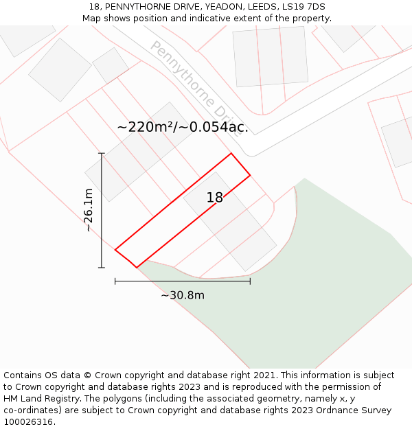 18, PENNYTHORNE DRIVE, YEADON, LEEDS, LS19 7DS: Plot and title map