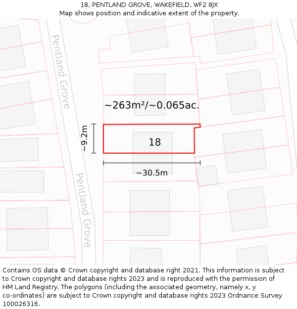 18, PENTLAND GROVE, WAKEFIELD, WF2 8JX: Plot and title map