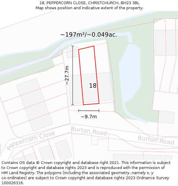 18, PEPPERCORN CLOSE, CHRISTCHURCH, BH23 3BL: Plot and title map