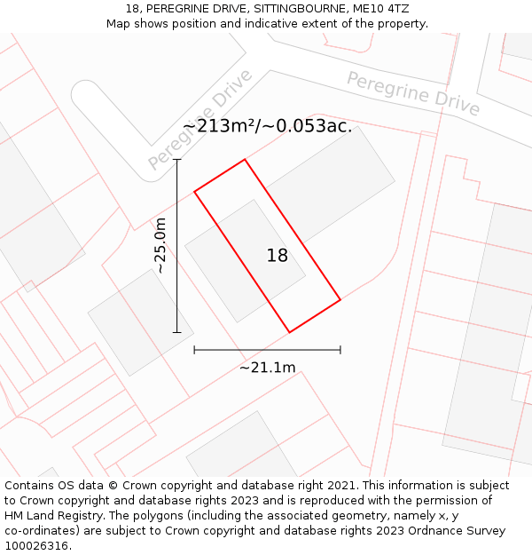 18, PEREGRINE DRIVE, SITTINGBOURNE, ME10 4TZ: Plot and title map