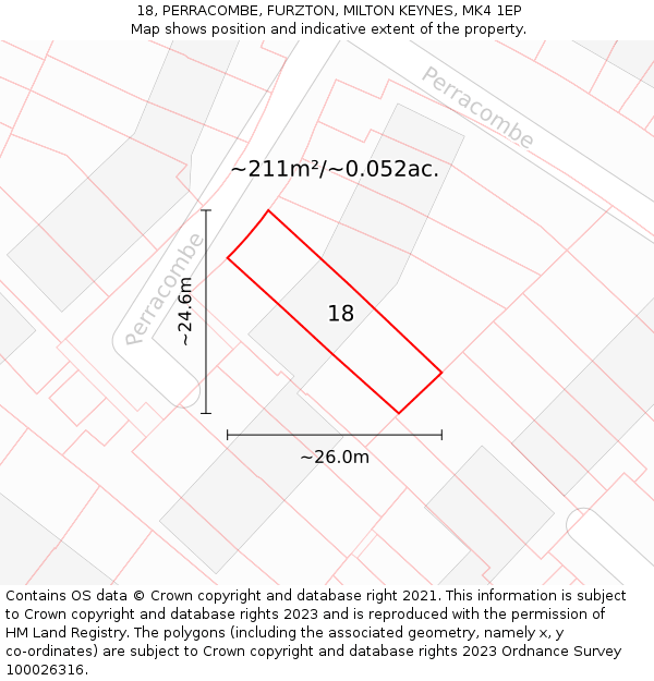 18, PERRACOMBE, FURZTON, MILTON KEYNES, MK4 1EP: Plot and title map