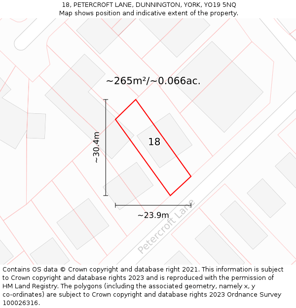 18, PETERCROFT LANE, DUNNINGTON, YORK, YO19 5NQ: Plot and title map