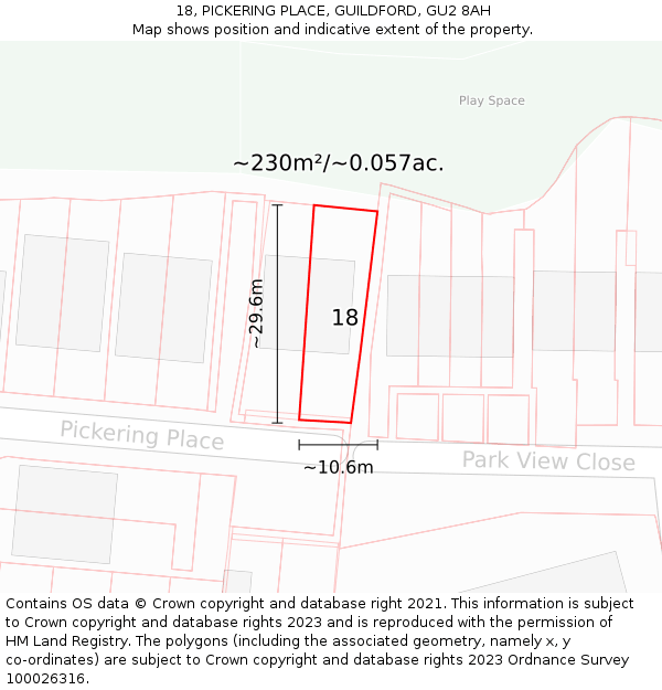 18, PICKERING PLACE, GUILDFORD, GU2 8AH: Plot and title map