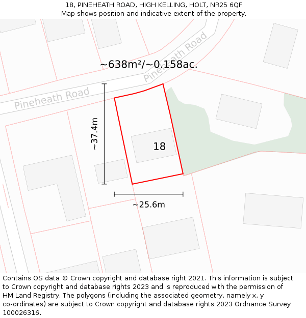 18, PINEHEATH ROAD, HIGH KELLING, HOLT, NR25 6QF: Plot and title map