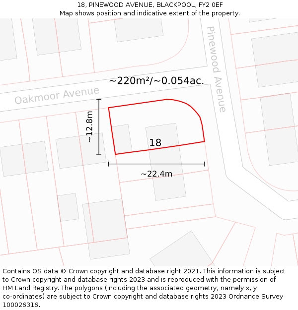 18, PINEWOOD AVENUE, BLACKPOOL, FY2 0EF: Plot and title map