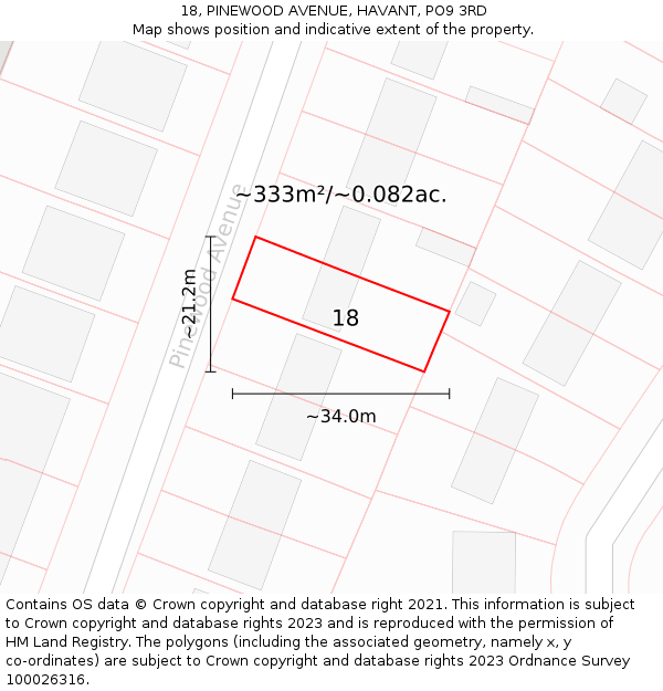18, PINEWOOD AVENUE, HAVANT, PO9 3RD: Plot and title map