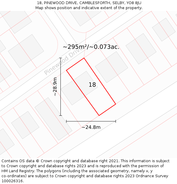 18, PINEWOOD DRIVE, CAMBLESFORTH, SELBY, YO8 8JU: Plot and title map