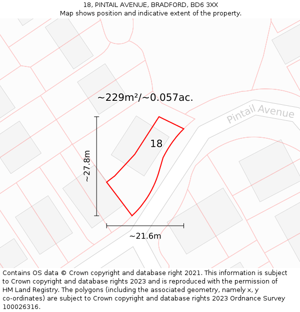 18, PINTAIL AVENUE, BRADFORD, BD6 3XX: Plot and title map