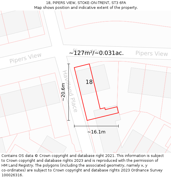 18, PIPERS VIEW, STOKE-ON-TRENT, ST3 6FA: Plot and title map