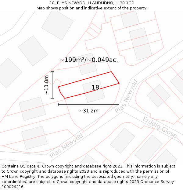 18, PLAS NEWYDD, LLANDUDNO, LL30 1GD: Plot and title map