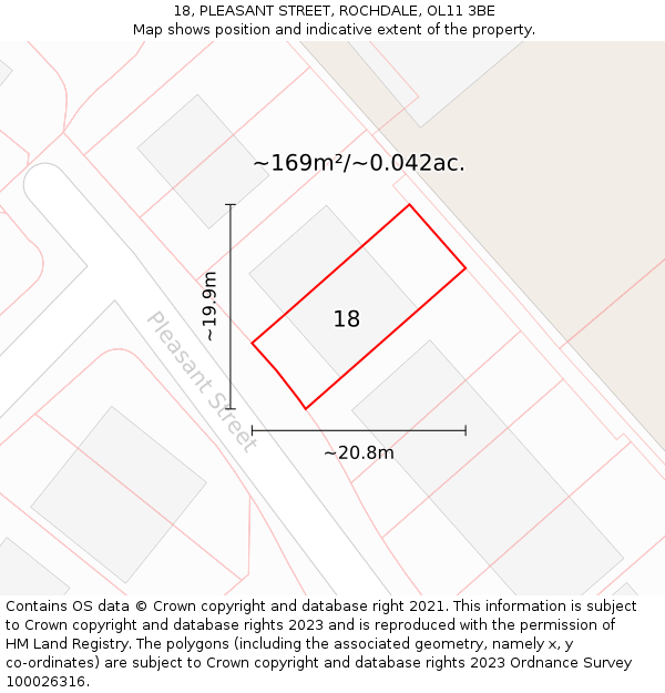 18, PLEASANT STREET, ROCHDALE, OL11 3BE: Plot and title map