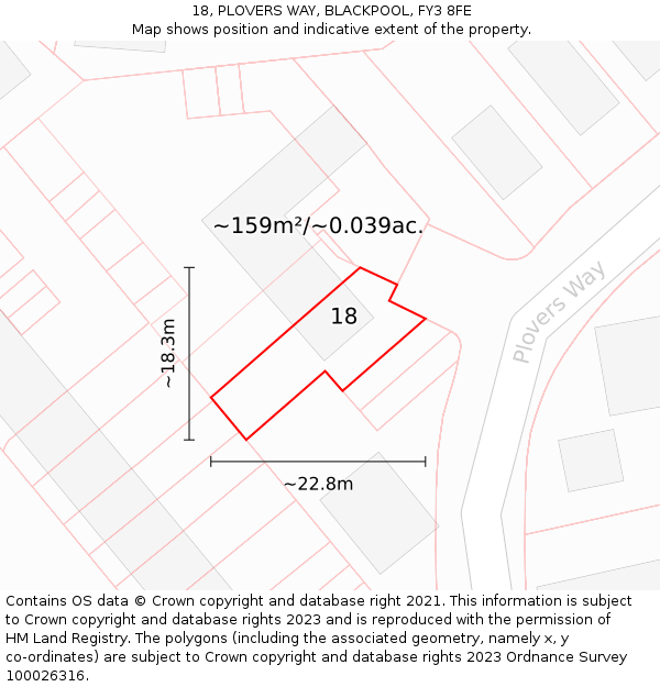 18, PLOVERS WAY, BLACKPOOL, FY3 8FE: Plot and title map