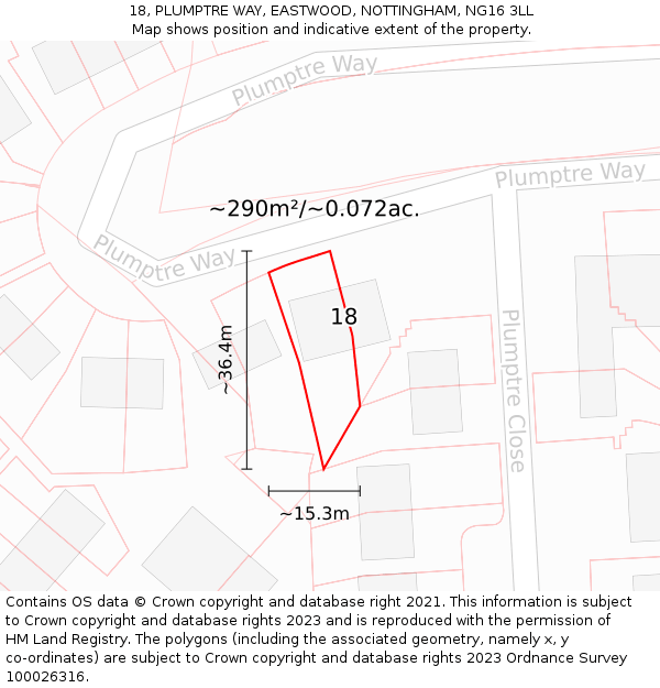 18, PLUMPTRE WAY, EASTWOOD, NOTTINGHAM, NG16 3LL: Plot and title map