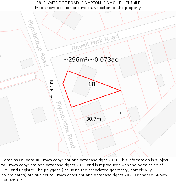 18, PLYMBRIDGE ROAD, PLYMPTON, PLYMOUTH, PL7 4LE: Plot and title map