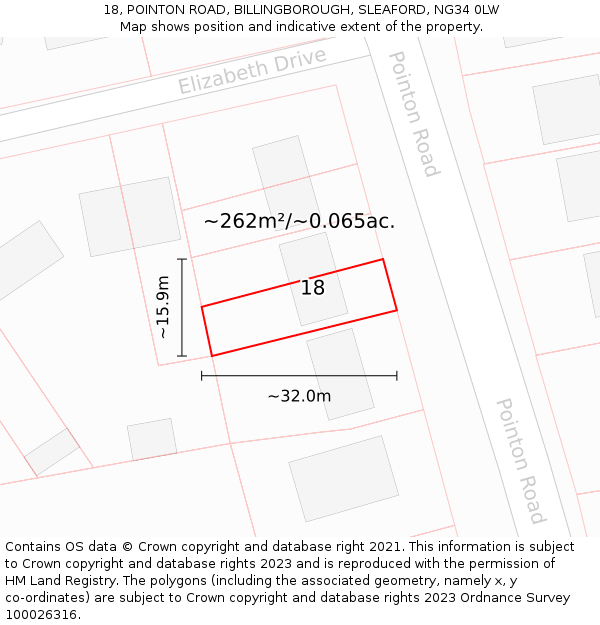 18, POINTON ROAD, BILLINGBOROUGH, SLEAFORD, NG34 0LW: Plot and title map