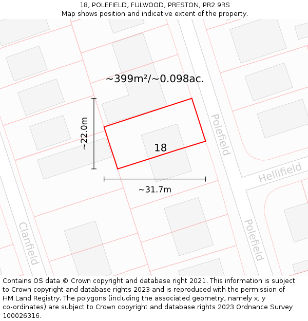 18, POLEFIELD, FULWOOD, PRESTON, PR2 9RS: Plot and title map