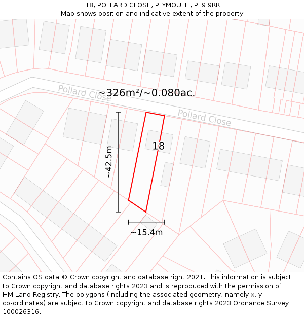 18, POLLARD CLOSE, PLYMOUTH, PL9 9RR: Plot and title map