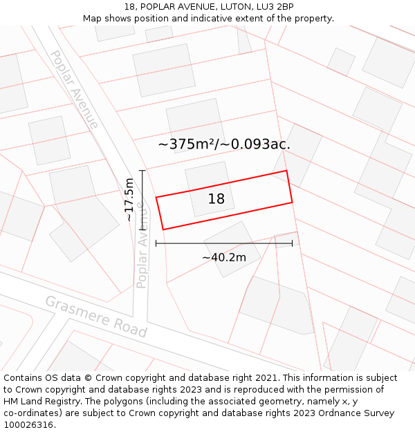 18, POPLAR AVENUE, LUTON, LU3 2BP: Plot and title map
