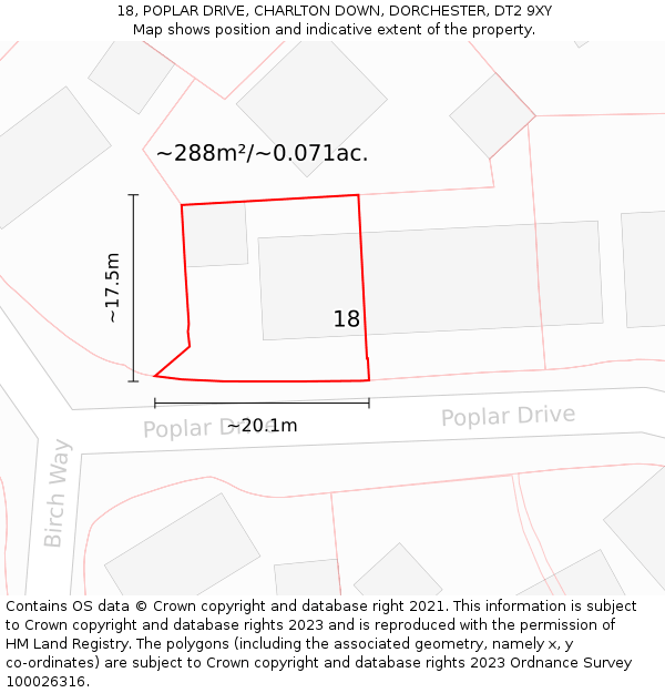 18, POPLAR DRIVE, CHARLTON DOWN, DORCHESTER, DT2 9XY: Plot and title map