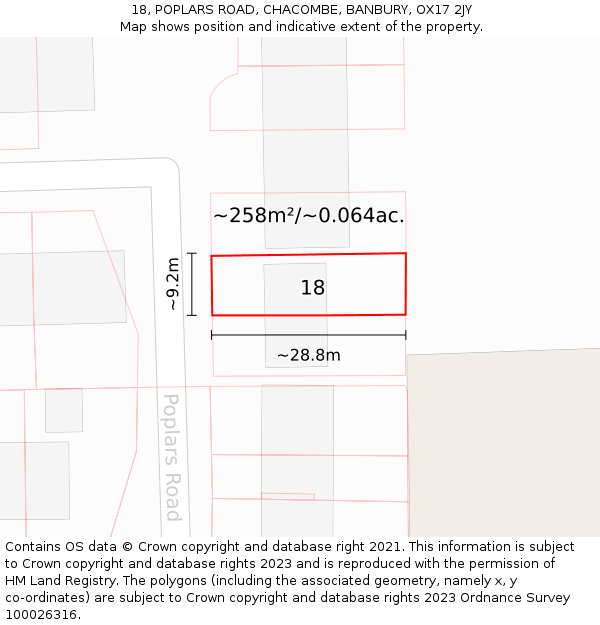 18, POPLARS ROAD, CHACOMBE, BANBURY, OX17 2JY: Plot and title map