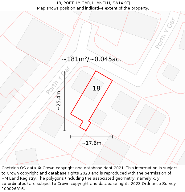 18, PORTH Y GAR, LLANELLI, SA14 9TJ: Plot and title map