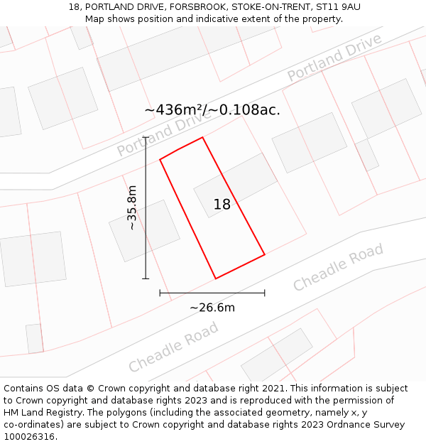 18, PORTLAND DRIVE, FORSBROOK, STOKE-ON-TRENT, ST11 9AU: Plot and title map