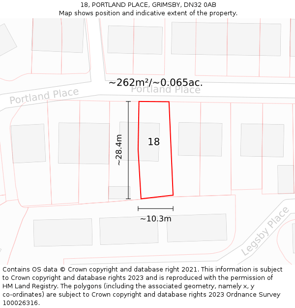 18, PORTLAND PLACE, GRIMSBY, DN32 0AB: Plot and title map