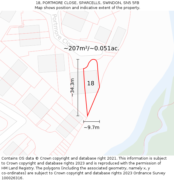 18, PORTMORE CLOSE, SPARCELLS, SWINDON, SN5 5FB: Plot and title map