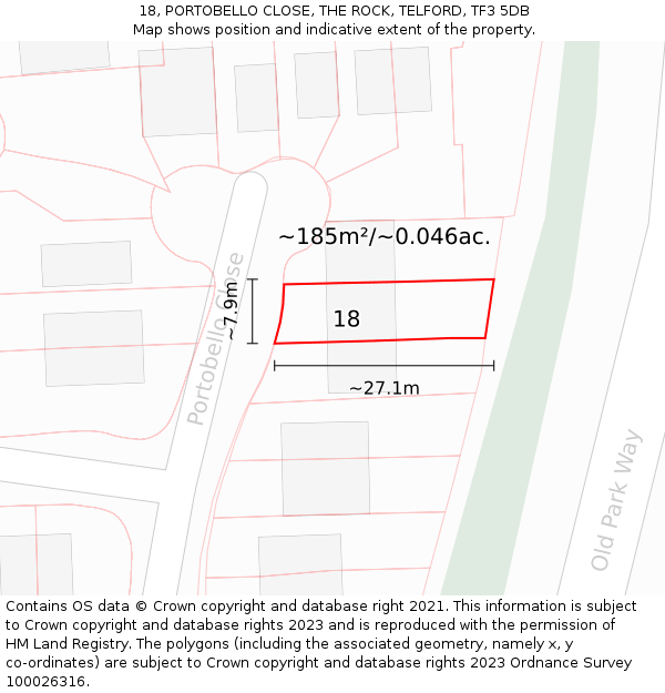 18, PORTOBELLO CLOSE, THE ROCK, TELFORD, TF3 5DB: Plot and title map