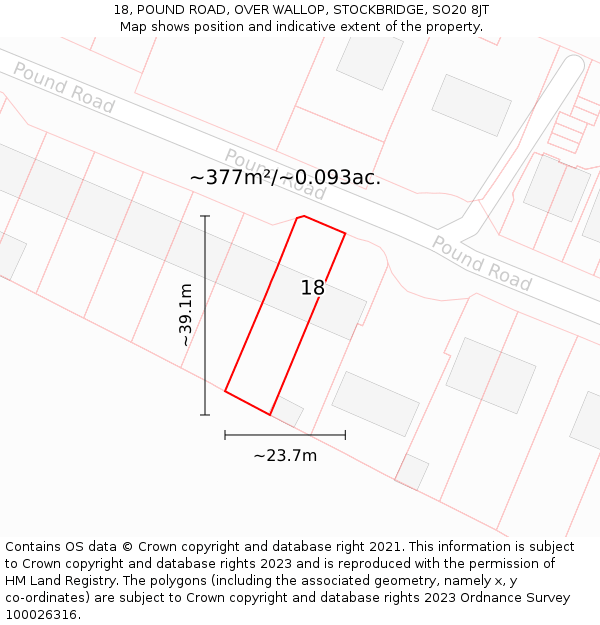 18, POUND ROAD, OVER WALLOP, STOCKBRIDGE, SO20 8JT: Plot and title map