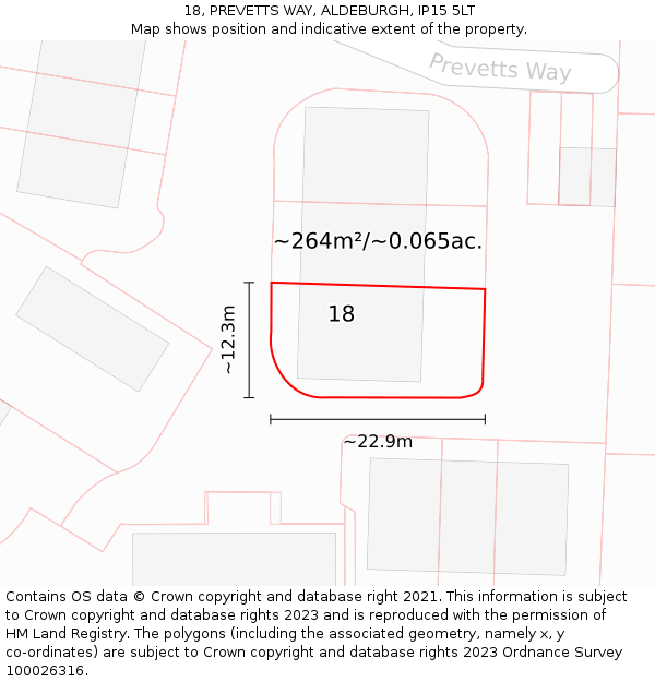 18, PREVETTS WAY, ALDEBURGH, IP15 5LT: Plot and title map