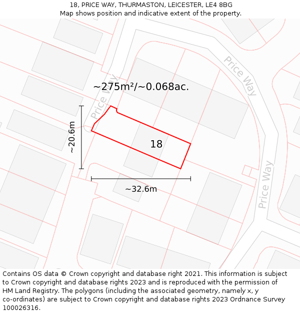 18, PRICE WAY, THURMASTON, LEICESTER, LE4 8BG: Plot and title map