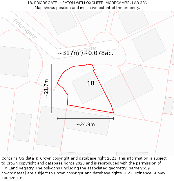 18, PRIORSGATE, HEATON WITH OXCLIFFE, MORECAMBE, LA3 3RN: Plot and title map