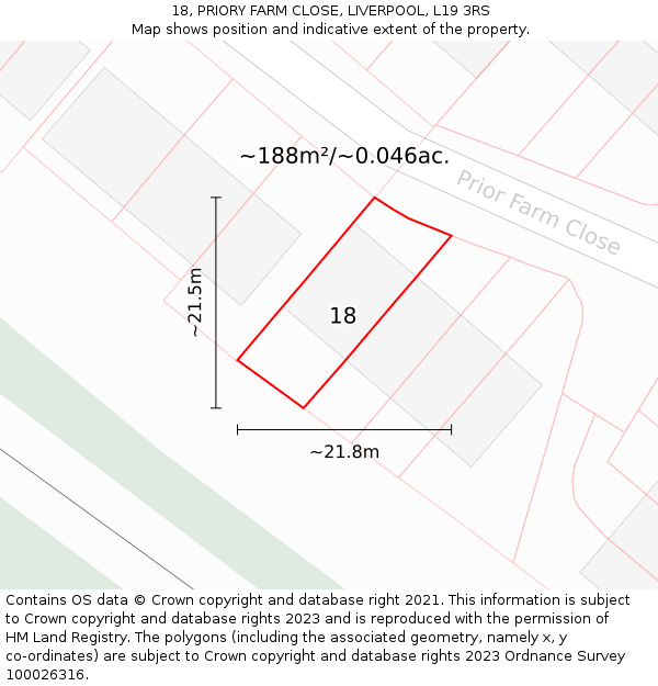 18, PRIORY FARM CLOSE, LIVERPOOL, L19 3RS: Plot and title map