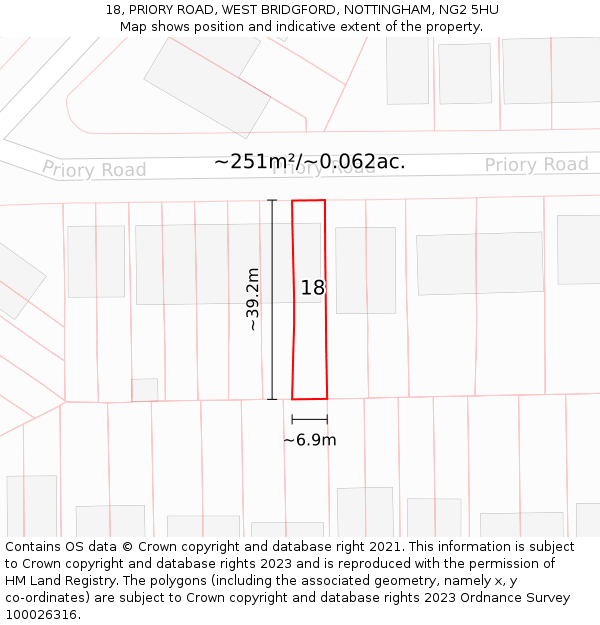 18, PRIORY ROAD, WEST BRIDGFORD, NOTTINGHAM, NG2 5HU: Plot and title map