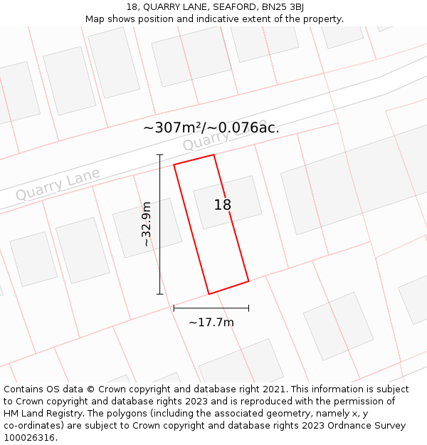 18, QUARRY LANE, SEAFORD, BN25 3BJ: Plot and title map