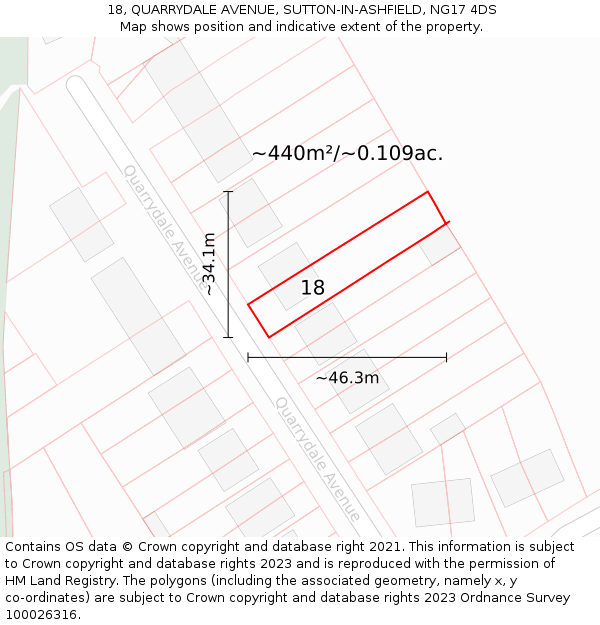 18, QUARRYDALE AVENUE, SUTTON-IN-ASHFIELD, NG17 4DS: Plot and title map