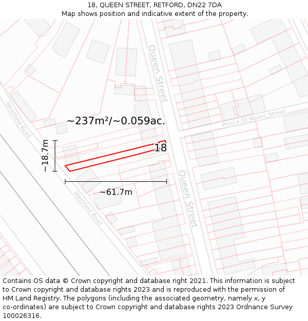 18, QUEEN STREET, RETFORD, DN22 7DA: Plot and title map