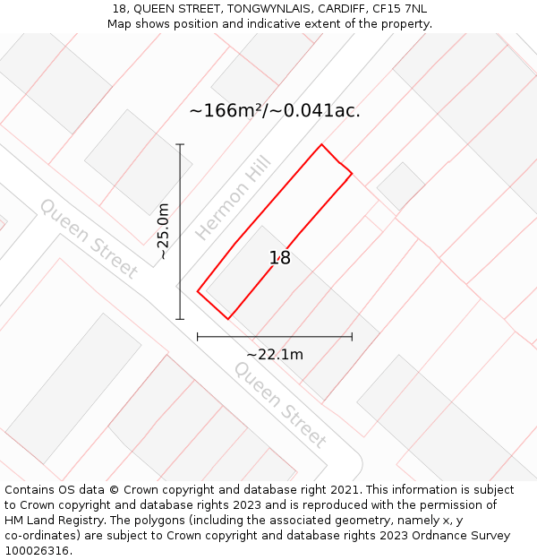 18, QUEEN STREET, TONGWYNLAIS, CARDIFF, CF15 7NL: Plot and title map