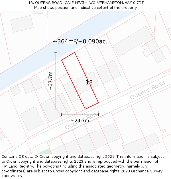 18, QUEENS ROAD, CALF HEATH, WOLVERHAMPTON, WV10 7DT: Plot and title map