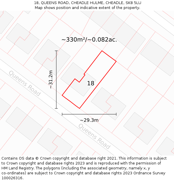 18, QUEENS ROAD, CHEADLE HULME, CHEADLE, SK8 5LU: Plot and title map