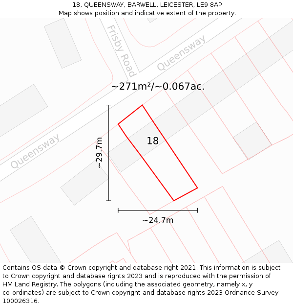 18, QUEENSWAY, BARWELL, LEICESTER, LE9 8AP: Plot and title map