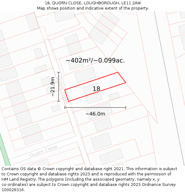 18, QUORN CLOSE, LOUGHBOROUGH, LE11 2AW: Plot and title map