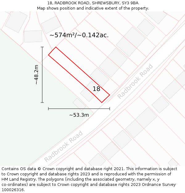 18, RADBROOK ROAD, SHREWSBURY, SY3 9BA: Plot and title map