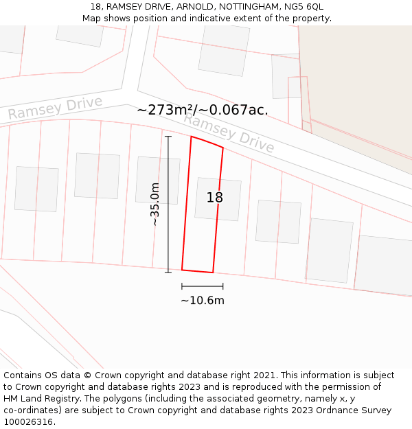 18, RAMSEY DRIVE, ARNOLD, NOTTINGHAM, NG5 6QL: Plot and title map