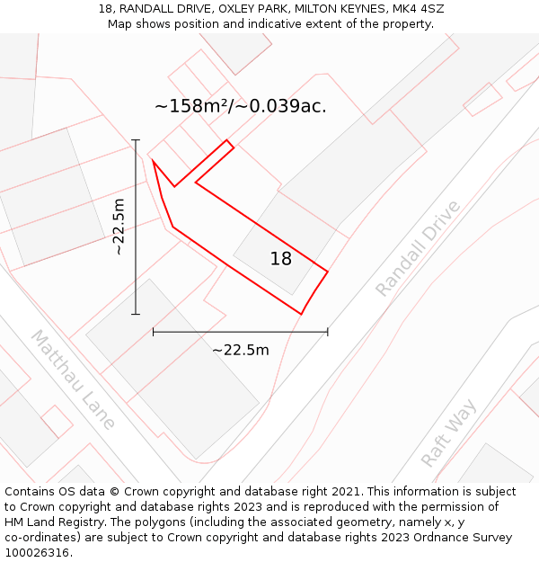 18, RANDALL DRIVE, OXLEY PARK, MILTON KEYNES, MK4 4SZ: Plot and title map