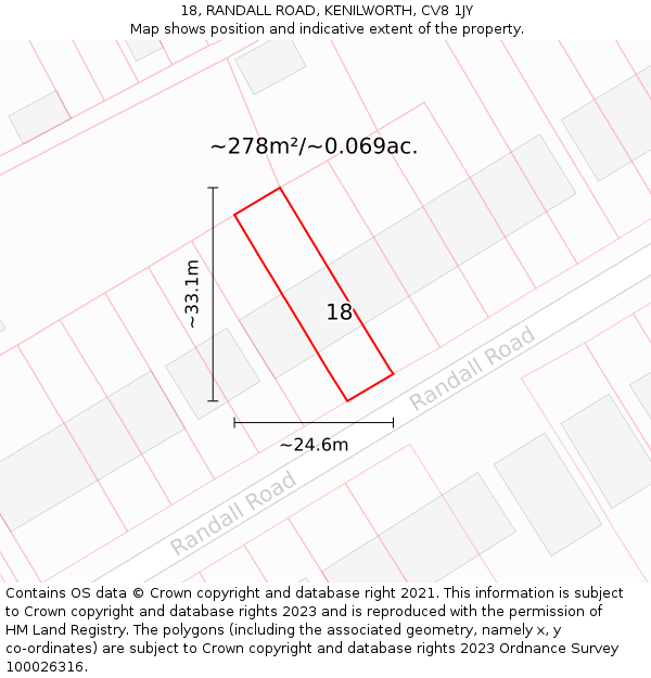 18, RANDALL ROAD, KENILWORTH, CV8 1JY: Plot and title map